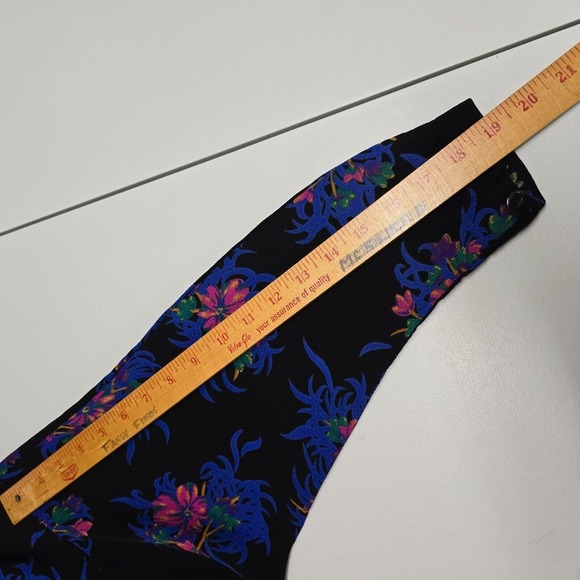 Liz Claiborne Dress Womens 6 Black Colorful Floral Rayon Mini Pleated 80s Retro - Picture 14 of 16